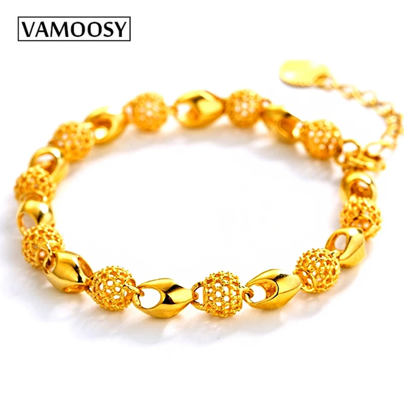 VAMOOSY Роскошные блестящие бусины браслеты с подвесками и браслеты золотые браслеты для женщин 24 K медные, золотистого цвета украшение браслет Feminina