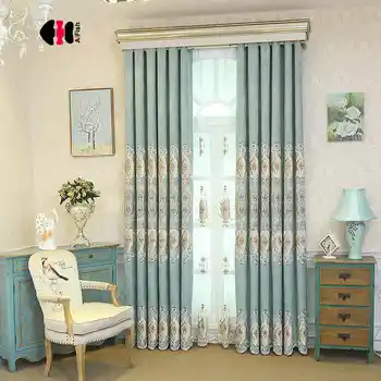 

European Simple Velvet Embroidered Phoenix Curtains Blinds Luxury Chenille Wedding Bedroom Nursery Gauze WP327C