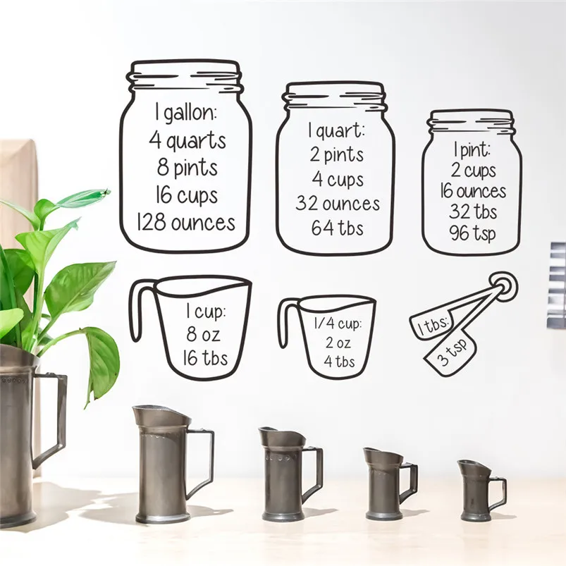 Measuring Cup Stickers Muraux Art Decal Vinyl Wall Stickers Kitchen Restaurant Home Decor Adesivo De Parede 30MR705
