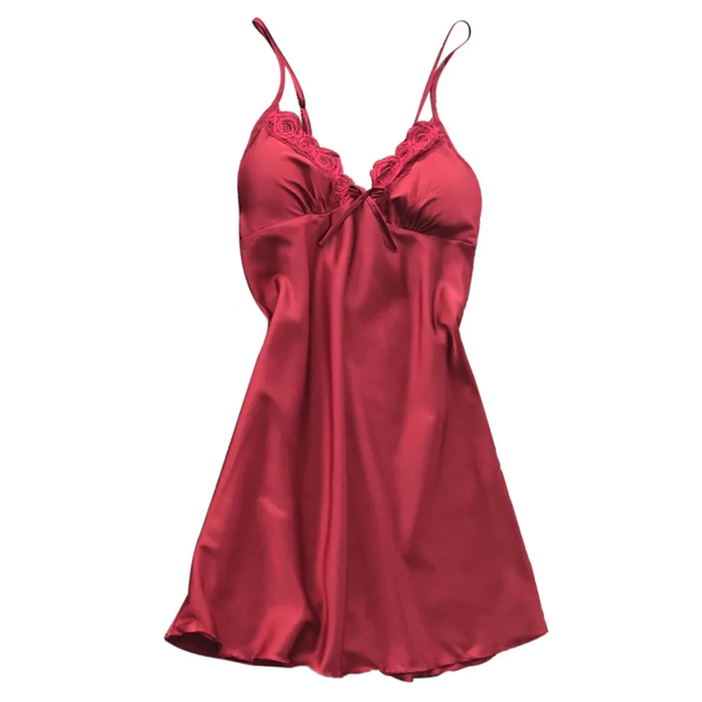 Новинка, пижама, сексуальное женское белье, одежда для сна, camisola de dormir feminino, длинный рукав, v-образный вырез, однотонная летняя атласная ночная рубашка - Цвет: Red