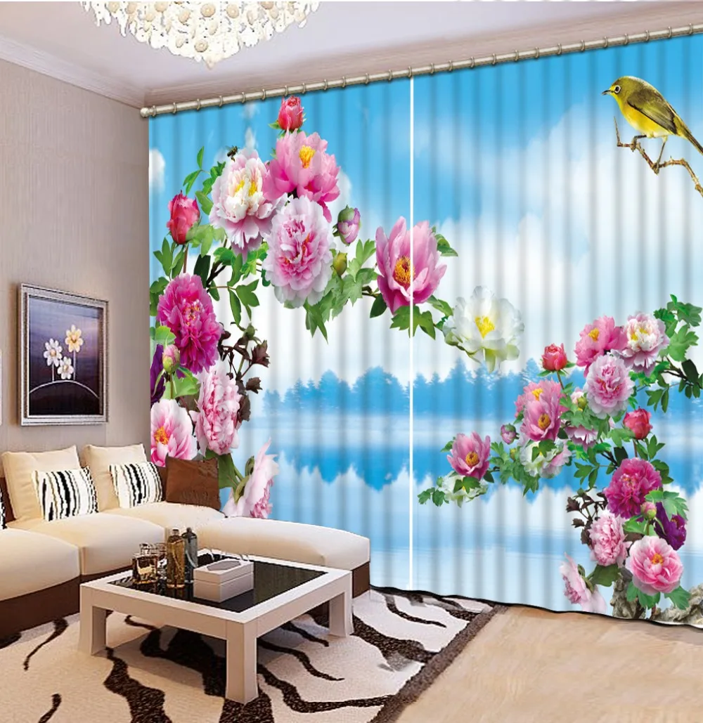 

flower peony curtains 3D Curtain Printing Blockout Polyester Chinese Sun Photo Drapes Fabric For Room Bedroom Window