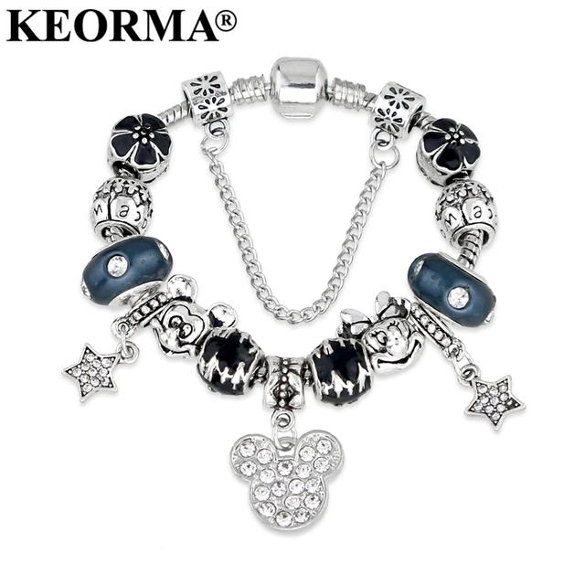 Keorma Animal Mickey Mouse Charm Bracelets Bangle For Women Keorma Animal Mickey Mouse Charm Bracelets Bangle For Women Fashion Original Diy Blue Minnie Charms