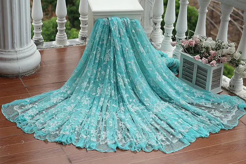 Width128cm синий Curacao винтажная вышитая кружевная ткань, свадебное платье с кружевной отделкой