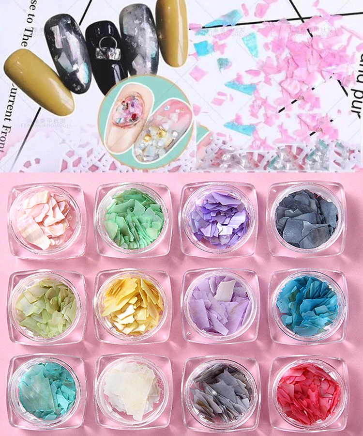 

12Jars Nail Art Shell Thin Big Pieces Nail Art Shell Deco 8 Colors Shell Pieces 12 Pot Ultra Thin Natural Shell Abalone Flake
