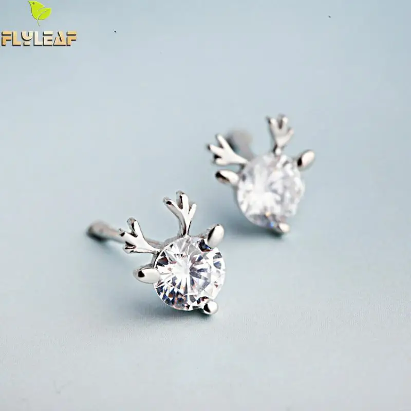 

Flyleaf 925 Sterling Silver Cubic Zirconia Antlers Stud Earrings For Women Prevent Allergies Creativity Fashion Lady Jewelry