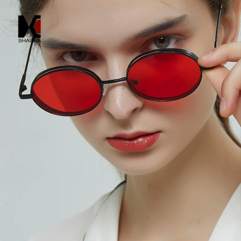 

SHAUNA Retro Small Oval Sunglasses Women Fashion Clear Red Punk Glasses Men UV400