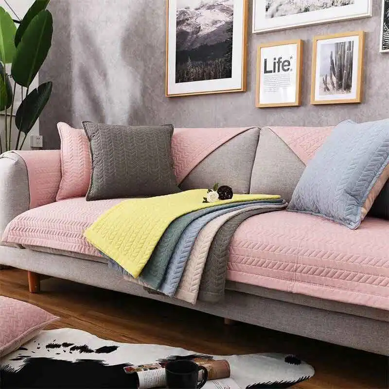 6 цветов, геометрический узор, хлопок, подушка для дивана, четыре сезона, полотенце для дивана, спинка, полотенце, чистый цвет, секционная наволочка для дивана, наволочки - Цвет: Pink