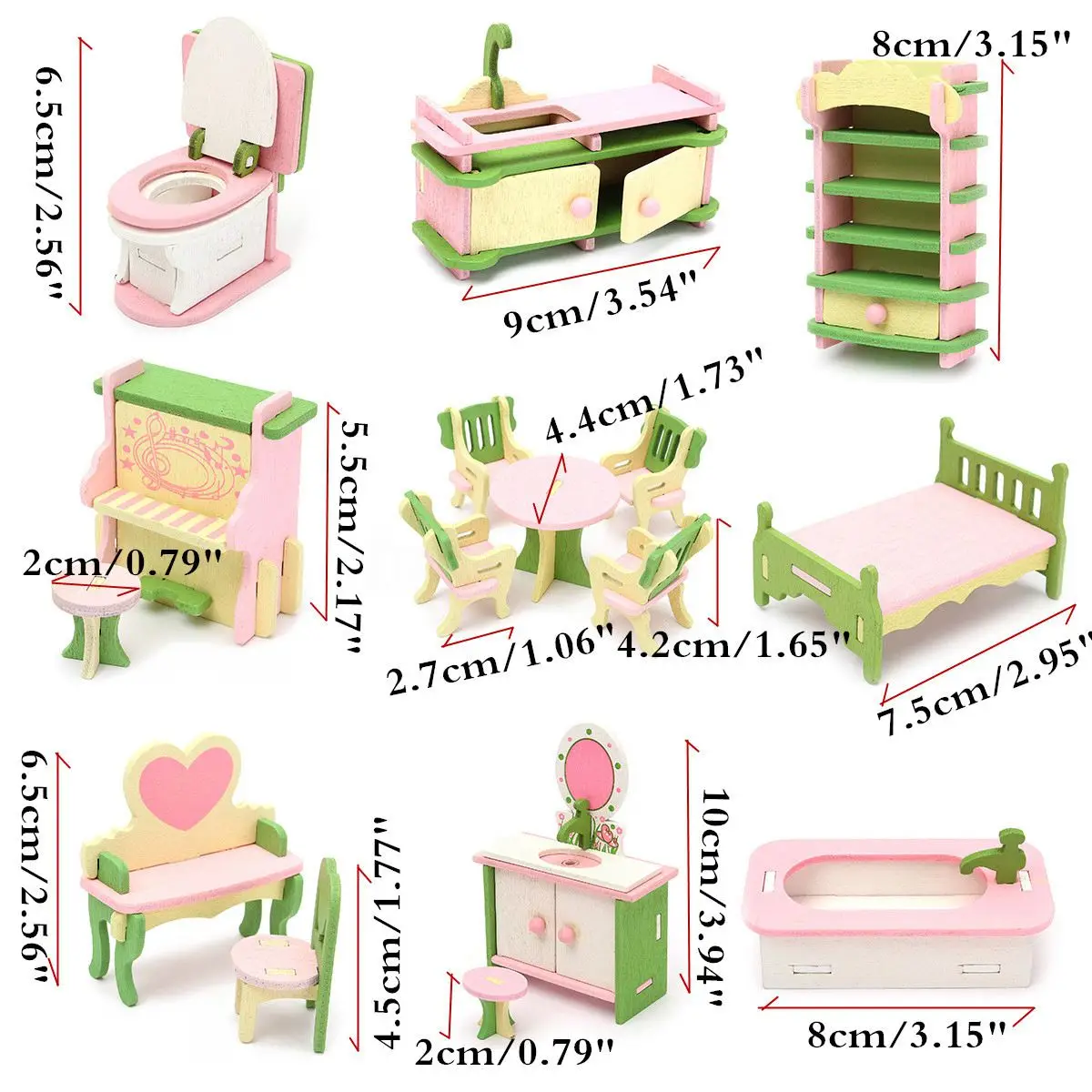 مجموعة LCLL-4 12dollhouse الأثاث الخشبي لغز نموذج الأطفال الصغار اللعب