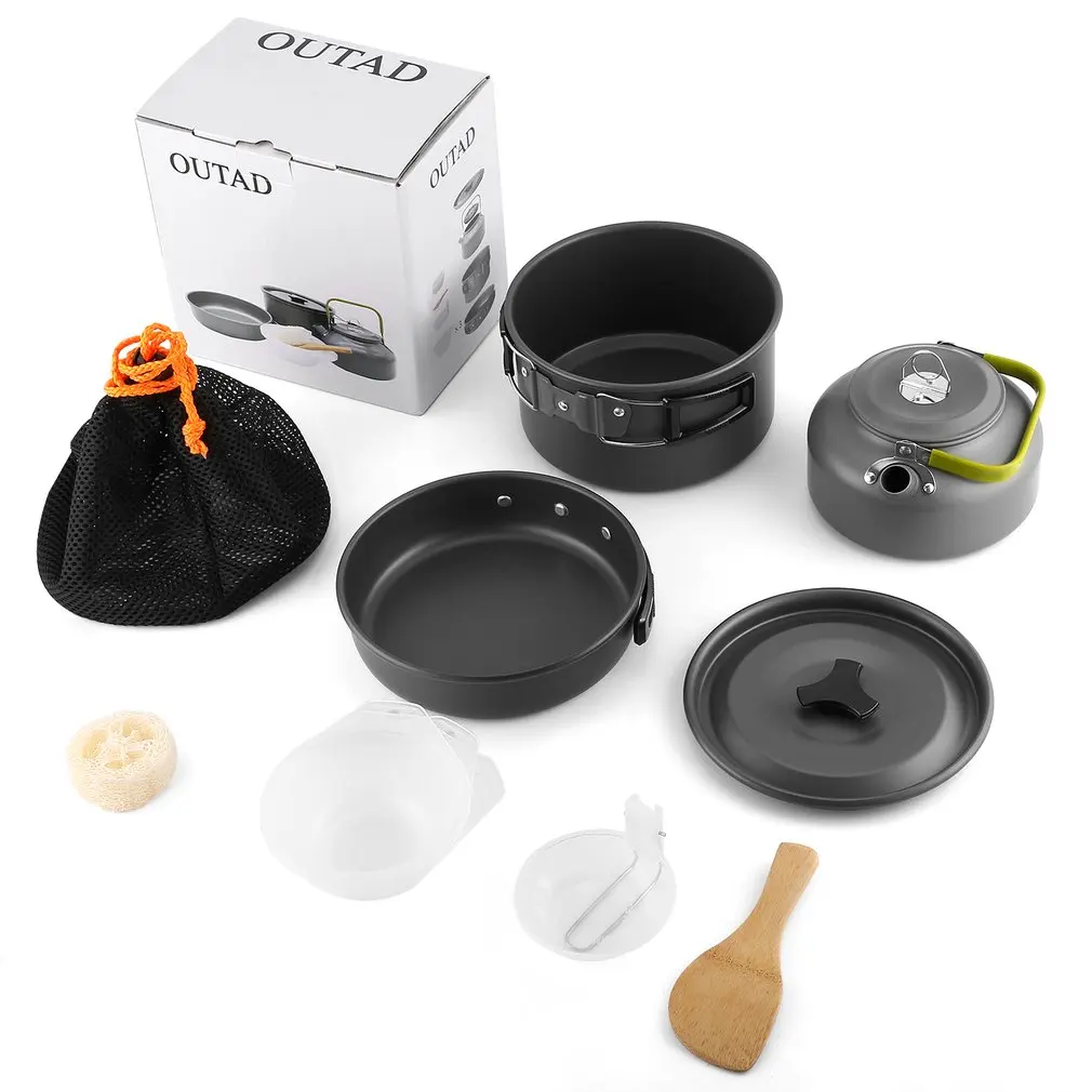Nuevo OUTAD 9 unids juego de utensilios de cocina para acampar al aire libre Juego de tetera para 2-3 con caja de regalo Envío Directo