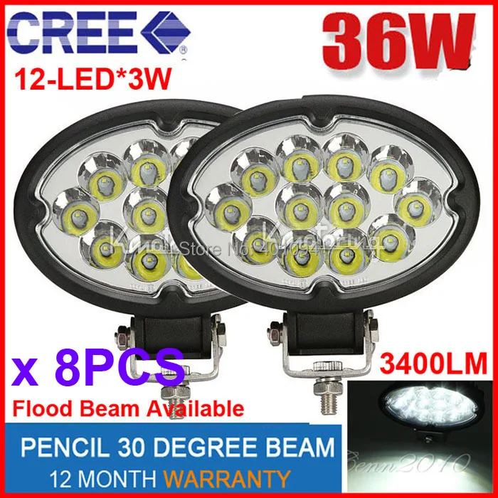 

8PCS 6.5" 36W CRE 12LED*3W Driving Work Light Offroad SUV ATV 4WD 4x4 Spot / Flood Beam 9-32V 3400lm IP67 Auto Truck Fog Lamps