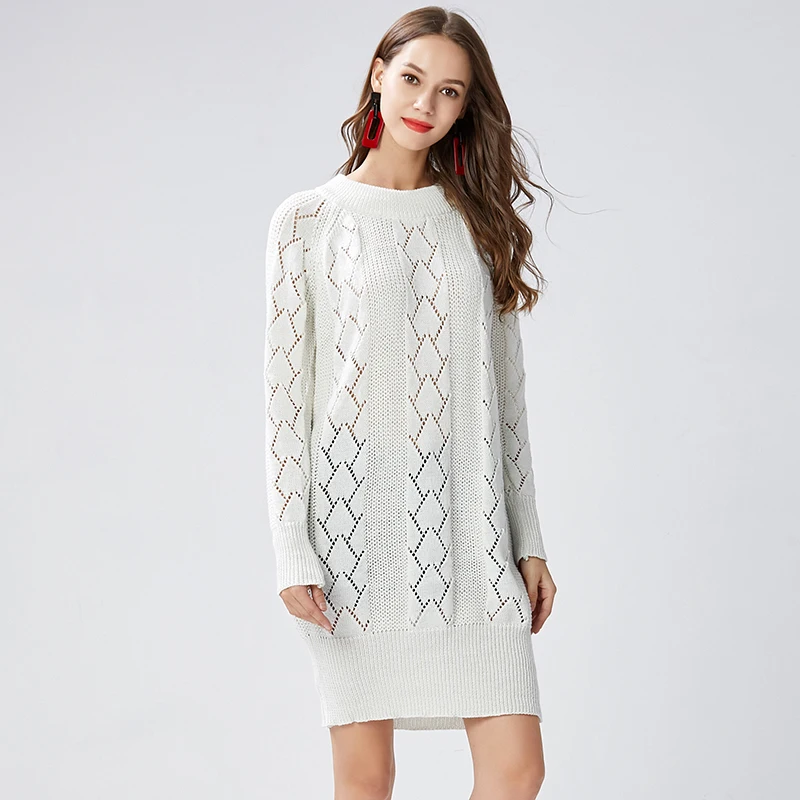 European Style 2018 Autumn Fashion Women Long Sweaters Loose Hollow Out