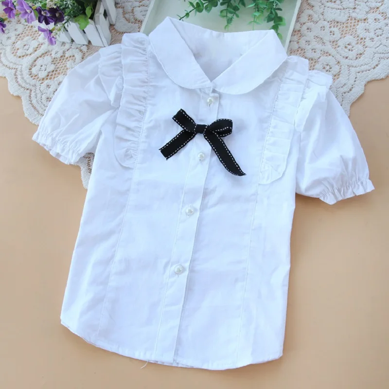 

Girls Shirts Baby Kids Solid Short Sleeve Cotton Preppy Style Blouse for Children School Uniform Sunmmer Clothes 8 9 10 12 years