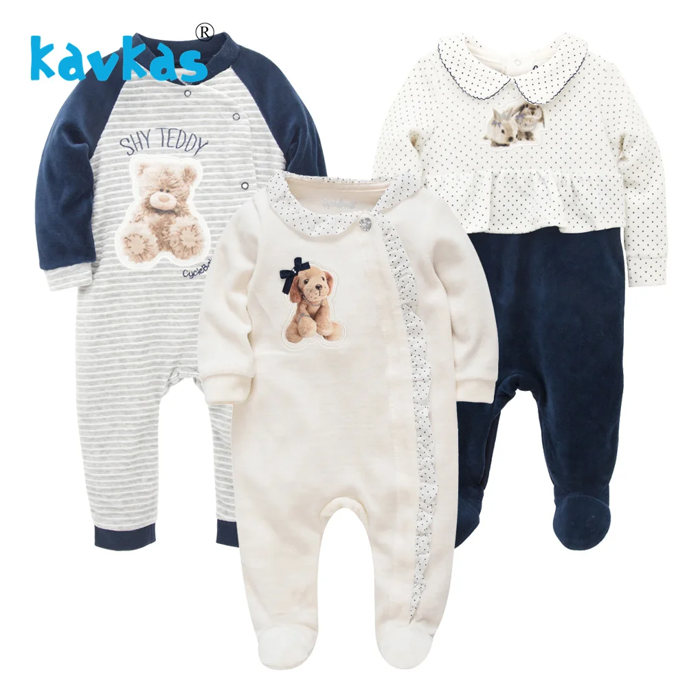 Kavkas bebé niña ropa de invierno cálido manga larga mamelucos de oso y Impresión de dormir pijamas de Bebes Niña