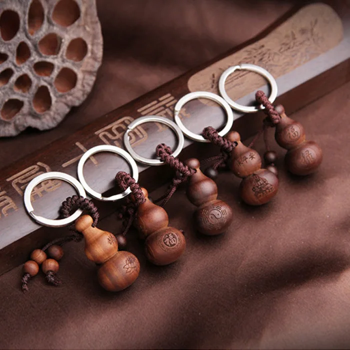

Unisex Classic Handmade Chinese Mahogany Car Key Buddha Pendant Lady Keychain Men Retro Wood KeyChains Keyring Carabiner