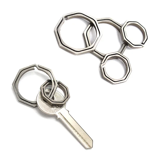Сплетни кольцо для ключей Открытый TC4 титановый сплав брелок с ЧПУ восьмиугольник EDC брелок пряжка