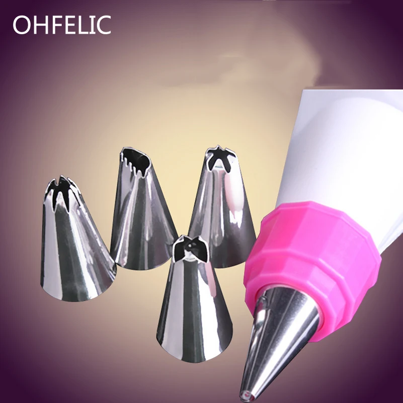 

5PCS Pastry Nozzles And Coupler Icing Piping Tips Sets Stainless Steel Rose Cream Bakeware Cupcake Cake Decorating