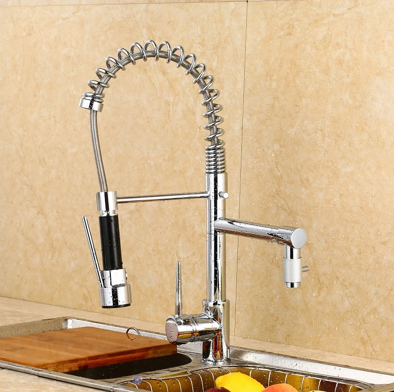 2016 Modern Creative Spring Pull Out Kitchen Sinks Faucet Brass Material Hot and Cold Wash Basin