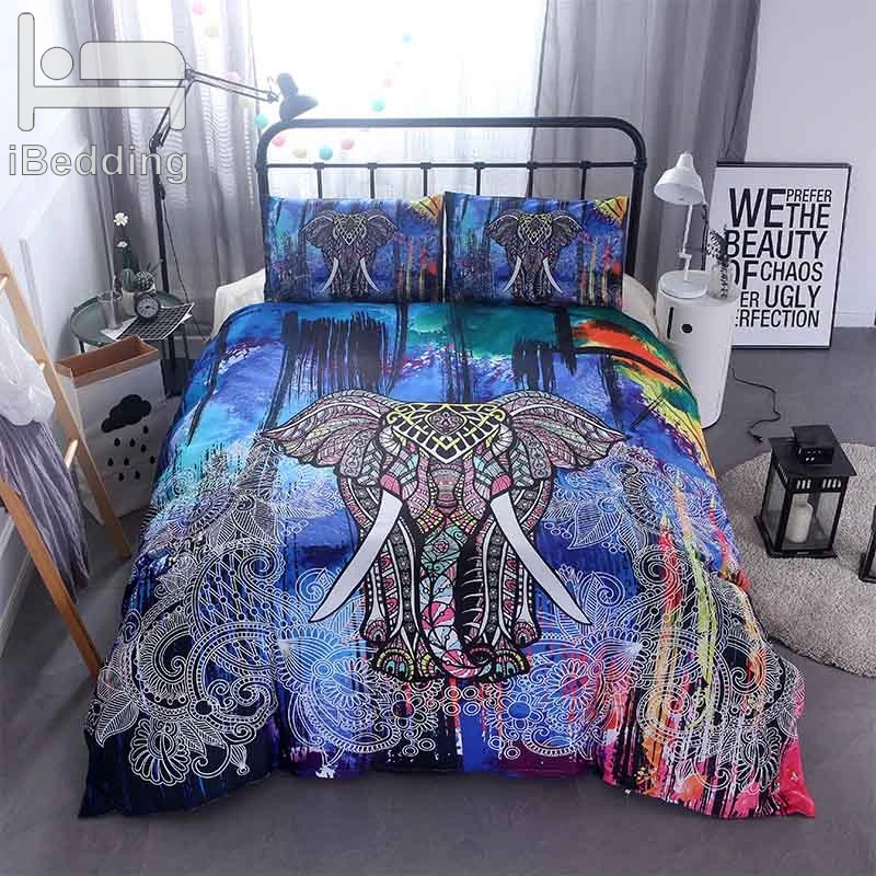 

3Pcs/Set 3D Mandala Elephant Print Duvet Cover Set Single Double Queen King Size Bed Linen Boho Quilts Comforter Bedding Sets