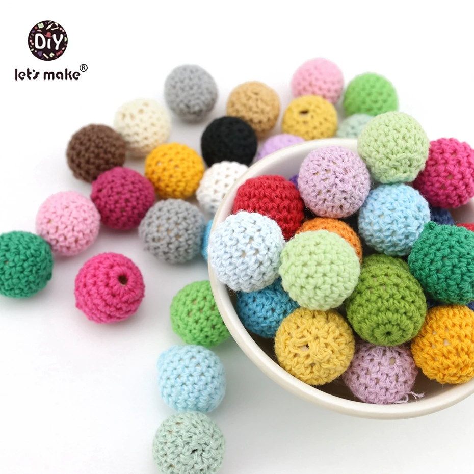 Koop Laten we Baby Bijtring Gehaakte Kralen 60 st Houten Bijtring Baby Auto Opknoping Kinderwagen Accessoires Fopspeen Clip Hout