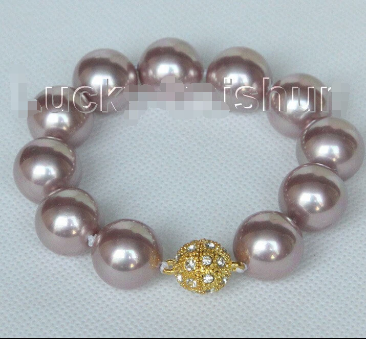 

8" 16mm round purple seashell pearls Bracelet magnet clasp j10418 @^Noble style Natural Fine jewe SHIPPING 6.2 6.02