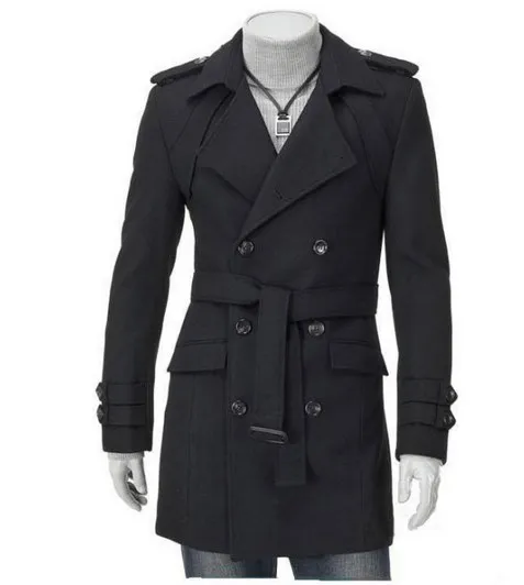 Mens Plus Size Slim Fit Trench Coat 4XL 5XL Black Grey Double Breasted ...