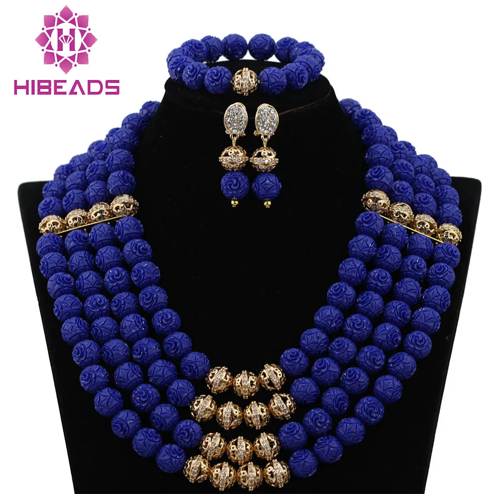 Charms Blue African Wedding Beads Jewelry Set Rhinestone Zircon New