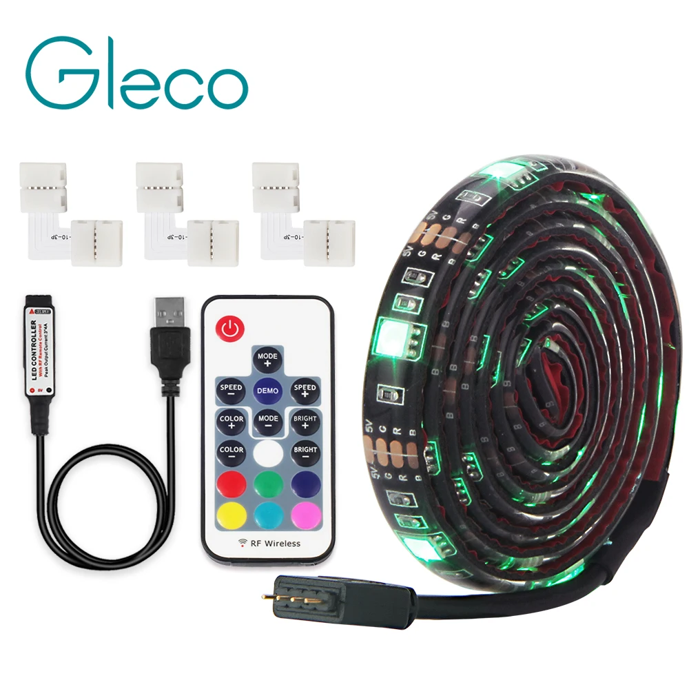 USB СВЕТОДИОДНЫЙ светильник 5050 RGB с 4-контактным угловым разъемом 1 м 2 м Гибкая полоса светильник пульт дистанционного управления для ПК экран ТВ фоновый светильник ing