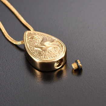 

LKJ9915 PET CREMATION JEWELRY - Memorial Urn Ash Holder Keepsake Dove Engravable Teardrop Shape Necklace Men Women