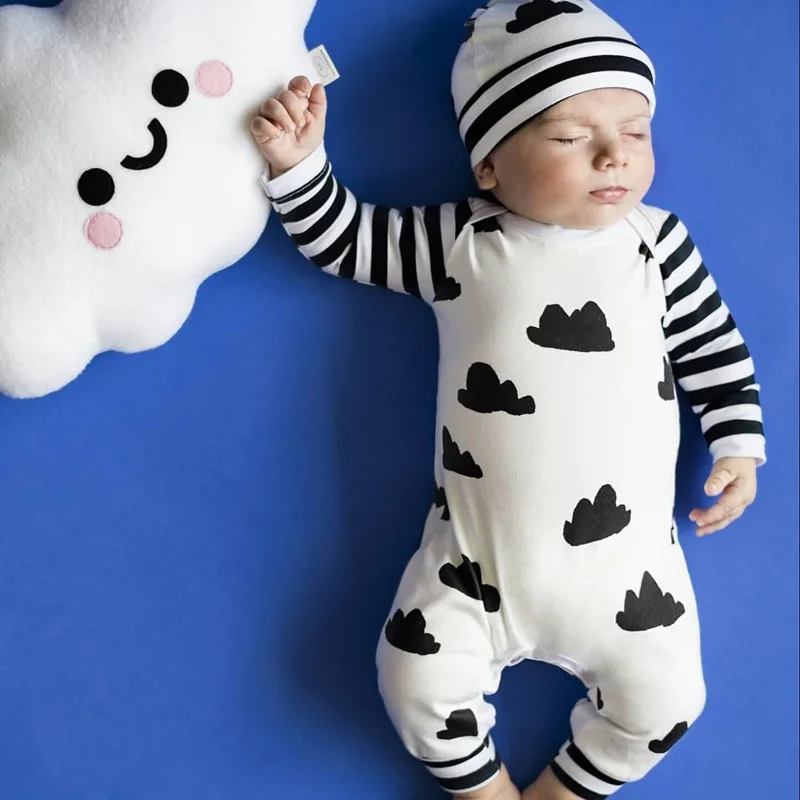 

Baby Girl boys Rompers +hat Fashion clouds Girls Clothing Sets Roupas Newborn Baby Clothes Cute Infant Girls Clothing