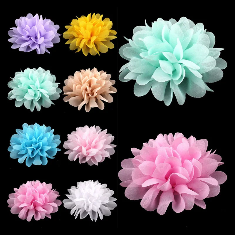 

30pcs/lot 4" 16colors Big Fluffy Chiffon Flower For Children Hair Accessories Artificial Fabric Flowers For Baby Headbands