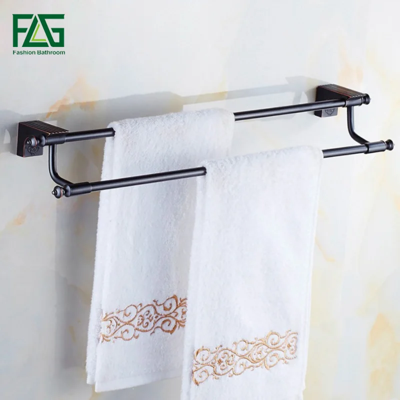 

FLG High Quality Bathroom Accessories Oil Rubbed Bronze Bath Double Towel Bars Towel Hanger Wall Mount Black Towel Holder 81902