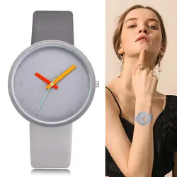 Модные серые Контрастные кожаные кварцевые часы для женщин любителей унисекс повседневные мужские женские наручные часы Relogio Feminino