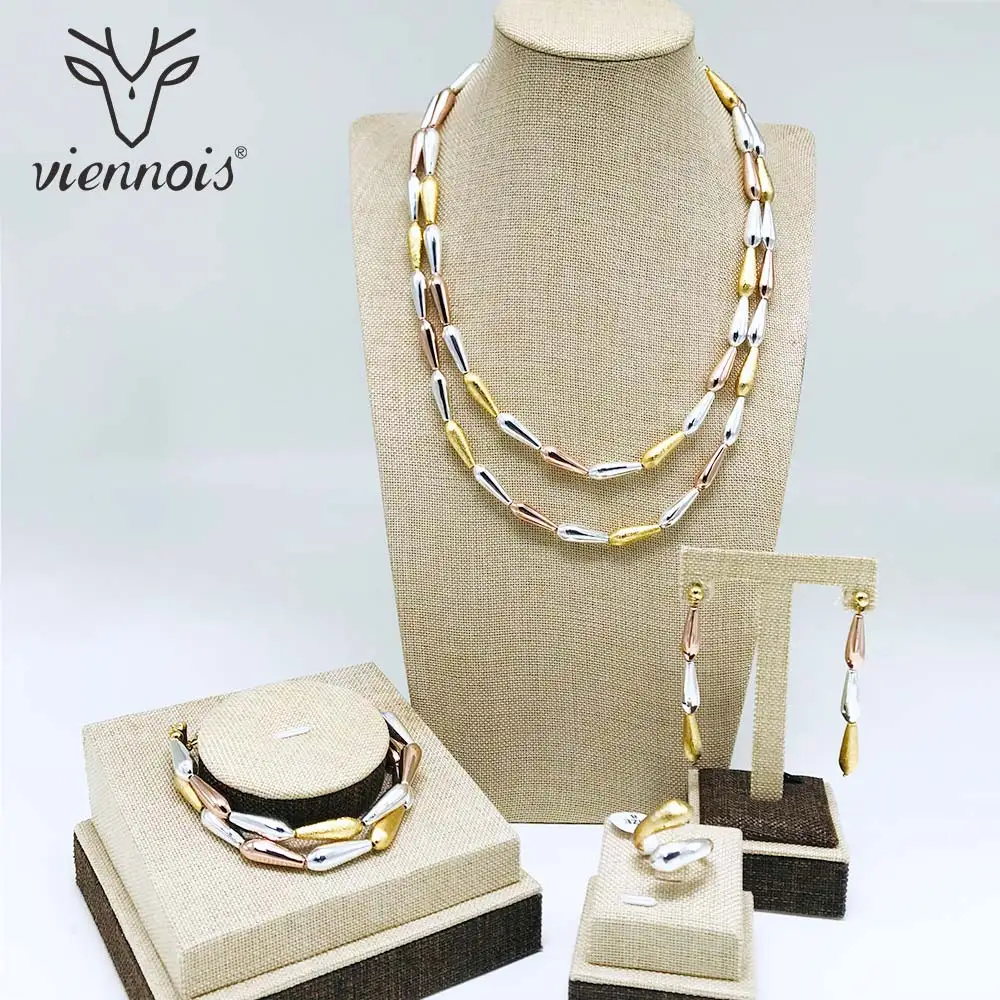 

Viennois Mix Silver/ Gold Color Necklace Set For Women Water Drop Dangle Earrings Ring Bracelet Set Party Jewelry Set 2019