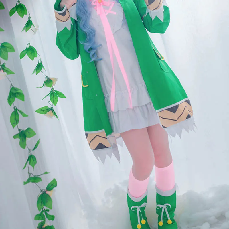 Coshome Date Live Yoshino Cosplay Costume Green Hooded Women Girls Coat Halloween Costumes with Socks (5)