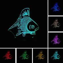 Мультфильм светодиодный 3D золотой рыбы ночник 7 цветов Изменение Настольная лампа Детские спальные игрушки для спальни Рождество год Дети подарок