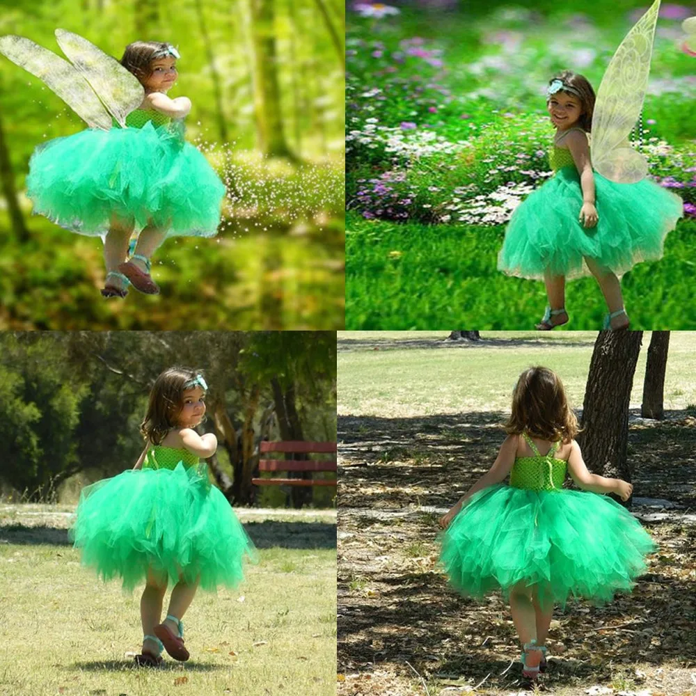 Шикарное платье феи Тинкербелл для костюмированной вечеринки для девочек, детское платье-пачка для девочек с крыльями, вечерние платья, платье принцессы для маленьких девочек