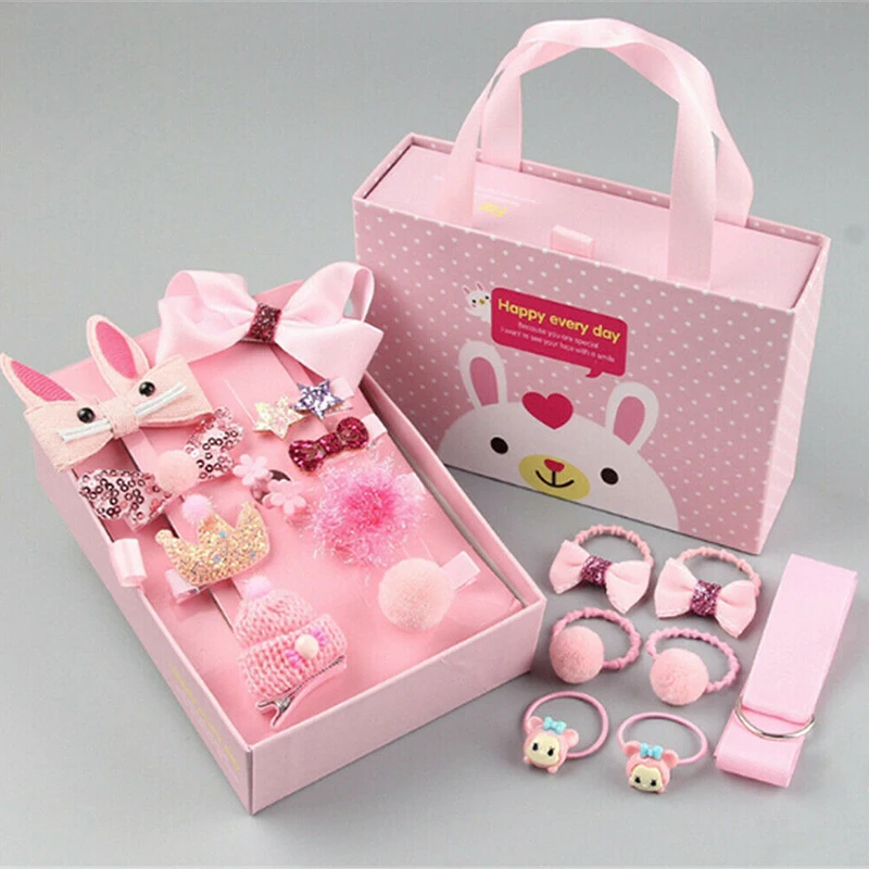 

18pcs Baby Girl Bowknot Hair Clip Bow Flower Hair Accessories Hairband Gift Headwear Box Set Cute Princess Lovely Gifts New Hot
