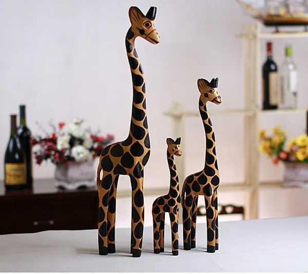 

3pcs/bag Wood Carving Handicraft Creative Home Furnishing Articles Giraffe Wooden Giraffe Furnishing Articles Decorations