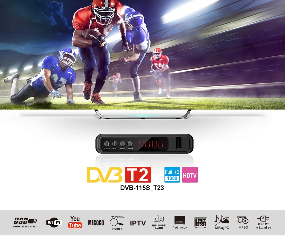 U2C DVB T2 Wi-Fi ТВ тюнер DVB-T2 ресивер Full-HD 1080P цифровой Смарт ТВ коробка Поддержка MPEG H.264 I P ТВ Встроенный Русский Руководство