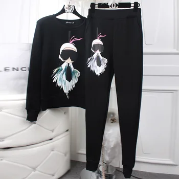 

Women's round-neck cotton long-sleeve printed cartoon suit