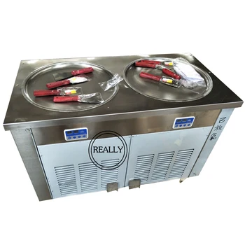 

220V 110V 45cm double Double round pan fried ice cream machine R410 double compressor ice cream roll machine