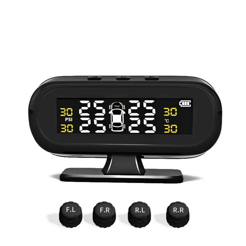 

Solar TPMS Car Tire Pressure Alarm Monitor System LCD Display Intelligent Temperature Warning Fuel Save With 4 External Sensors