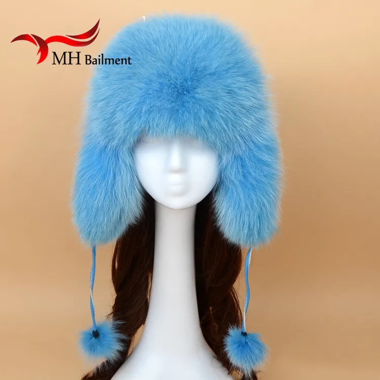 Для женщин натуральным лисьим меховая шапка зимняя модная теплая меховая шапка натуральный теплый уха шапки толстые шляпа Leifeng куртка-бомбер шапочки Твердые крышки H#91 - Цвет: blue