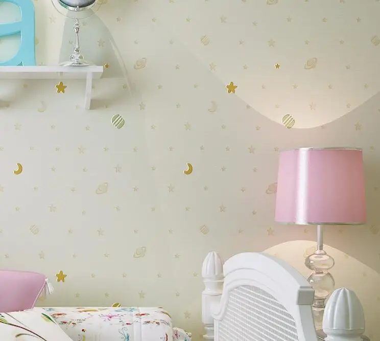 Милые детские обои с изображением звезды луны, спальня, мальчик, девочка, детская комната, розовые нетканые 3d обои в рулоне, papier peint