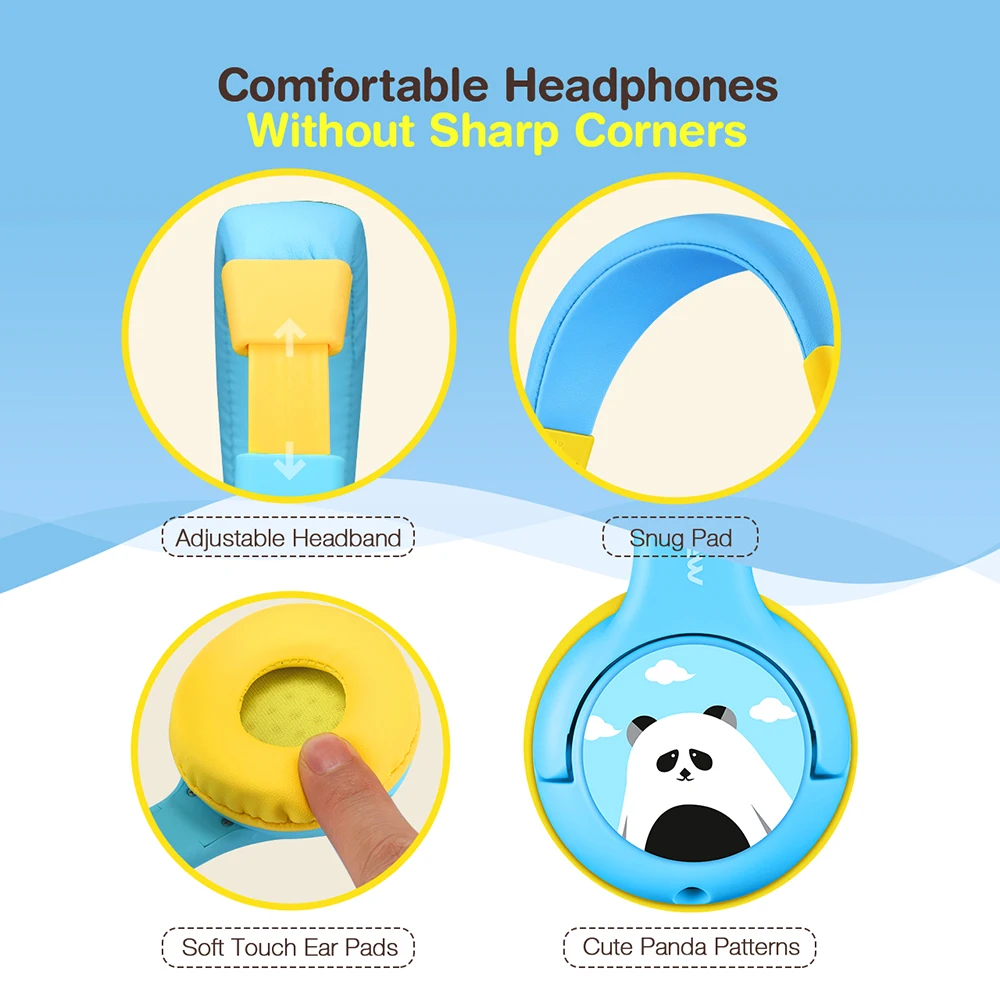 Mpow BH178 Kids Hearing Protection Headphones Wired Cute Panda Volume Limited Headset With Share Port Microphone For iPhone iPod