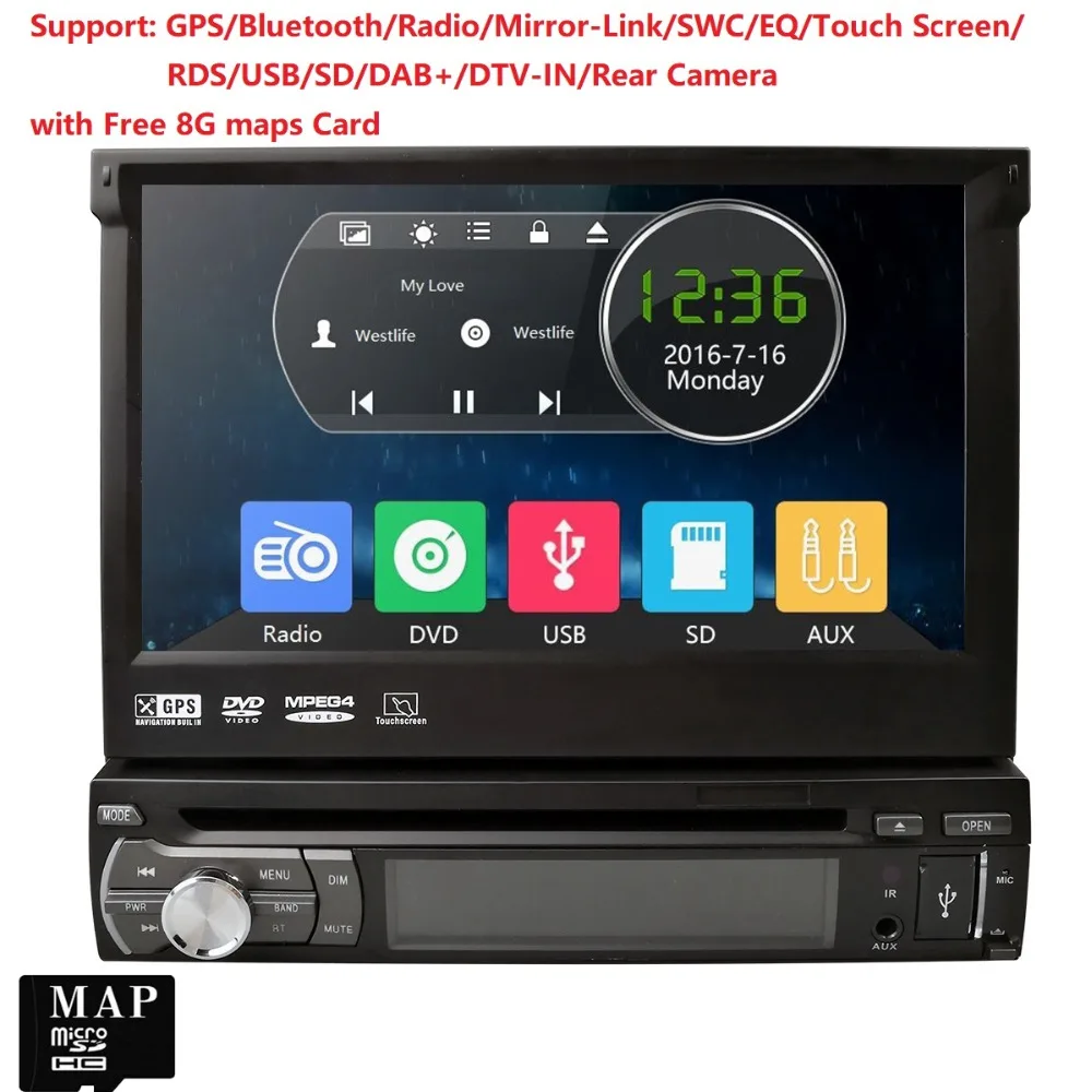 

Universal single din retractable DVD Car Multimedia Player Autoradio Stereo 7" Touch Screen Video GPS Player Auto Radio Audio BT