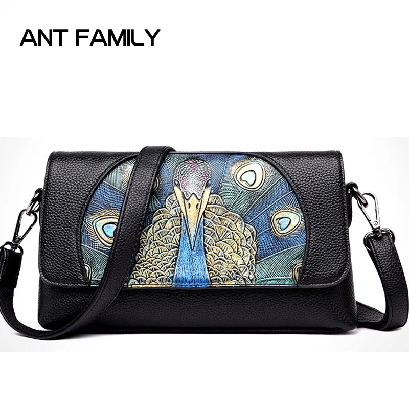 

3D Embossed Women Messenger Bags Luxury Designer Brand Woman Bag 2018 High Quality PU Leather Shoulder Bags Tote Peacock Female