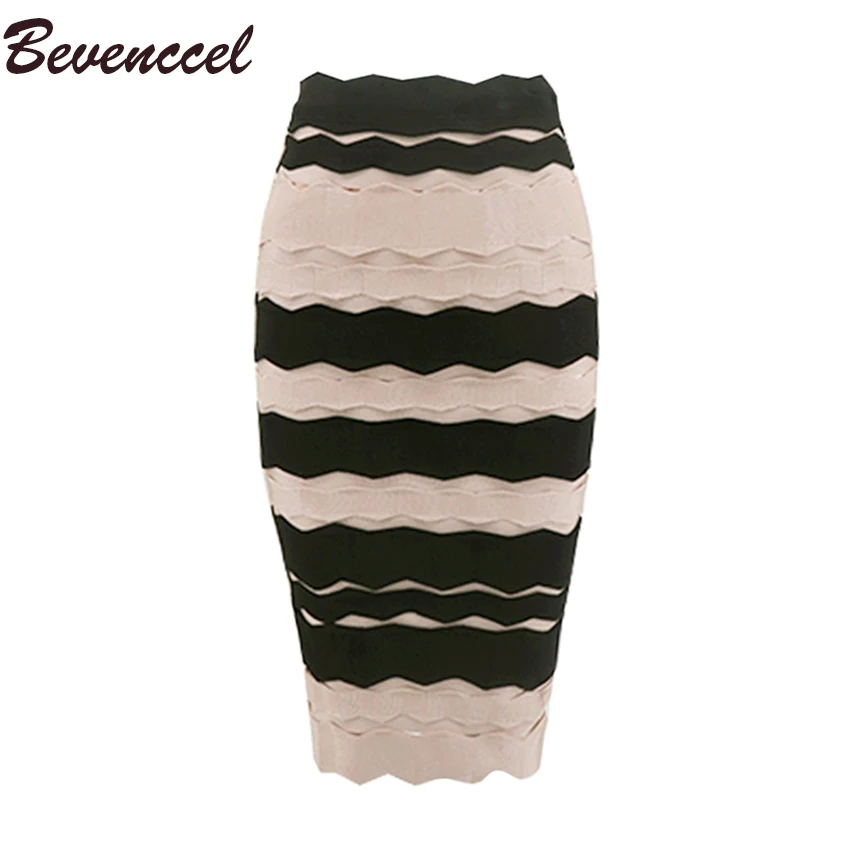 

2019 Hot Style Women Celebrity Bodycon Bandage Skirt Black Nude Patchwork Jacquard Knee Length Party Skirt