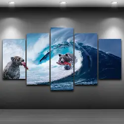 Современная Абстрактная фото Домашний Декор фотографии стены комнаты Книги по искусству 5 Панель HD плакат медведи морская волна