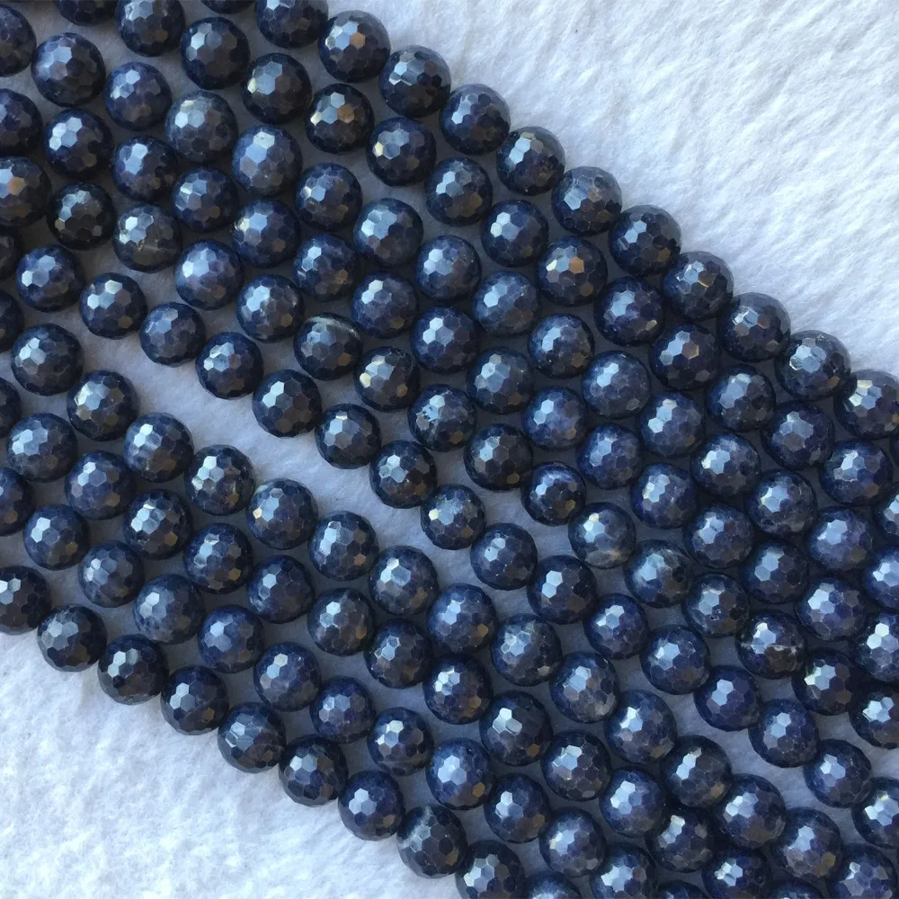 Wholesale Natural Genuine Dark Blue Sapphire Round Loose Faceted Beads 8mm 15" 05842 5